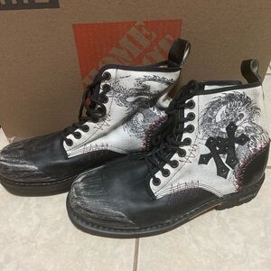 AFFLICTION Combat Biker Distressed Lace Leather/Canvas Dragon Shoes Size 11 US
